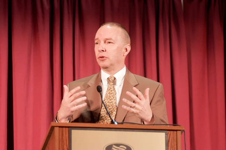 Portrait of Pilot Steve Scheibner, keynote speaker at the 48th Annual Louisiana Governor's Prayer Breakfast in 2012